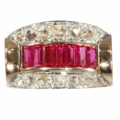 Bague vintage en or, rubis et diamants années 1950