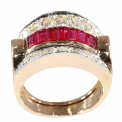 Bague vintage en or, rubis et diamants années 1950