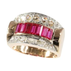 Bague vintage en or, rubis et diamants années 1950