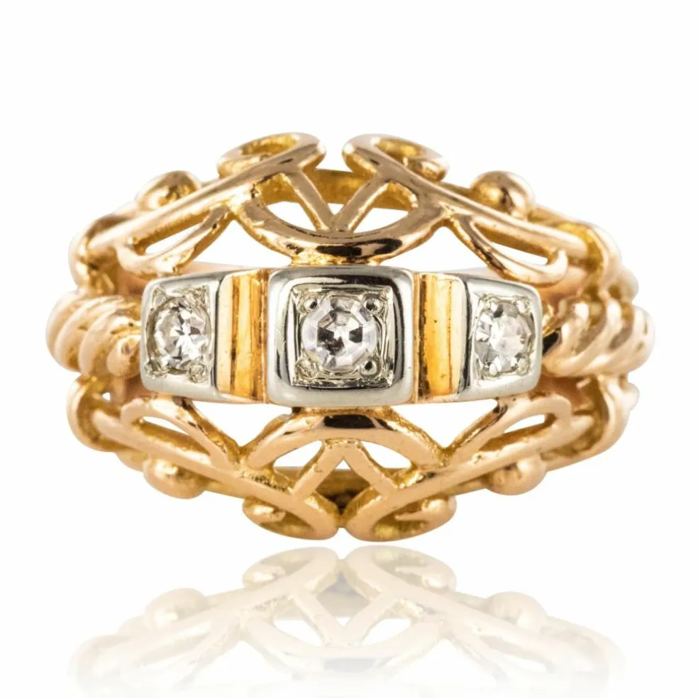 Bague vintage fils d'or rose et diamants