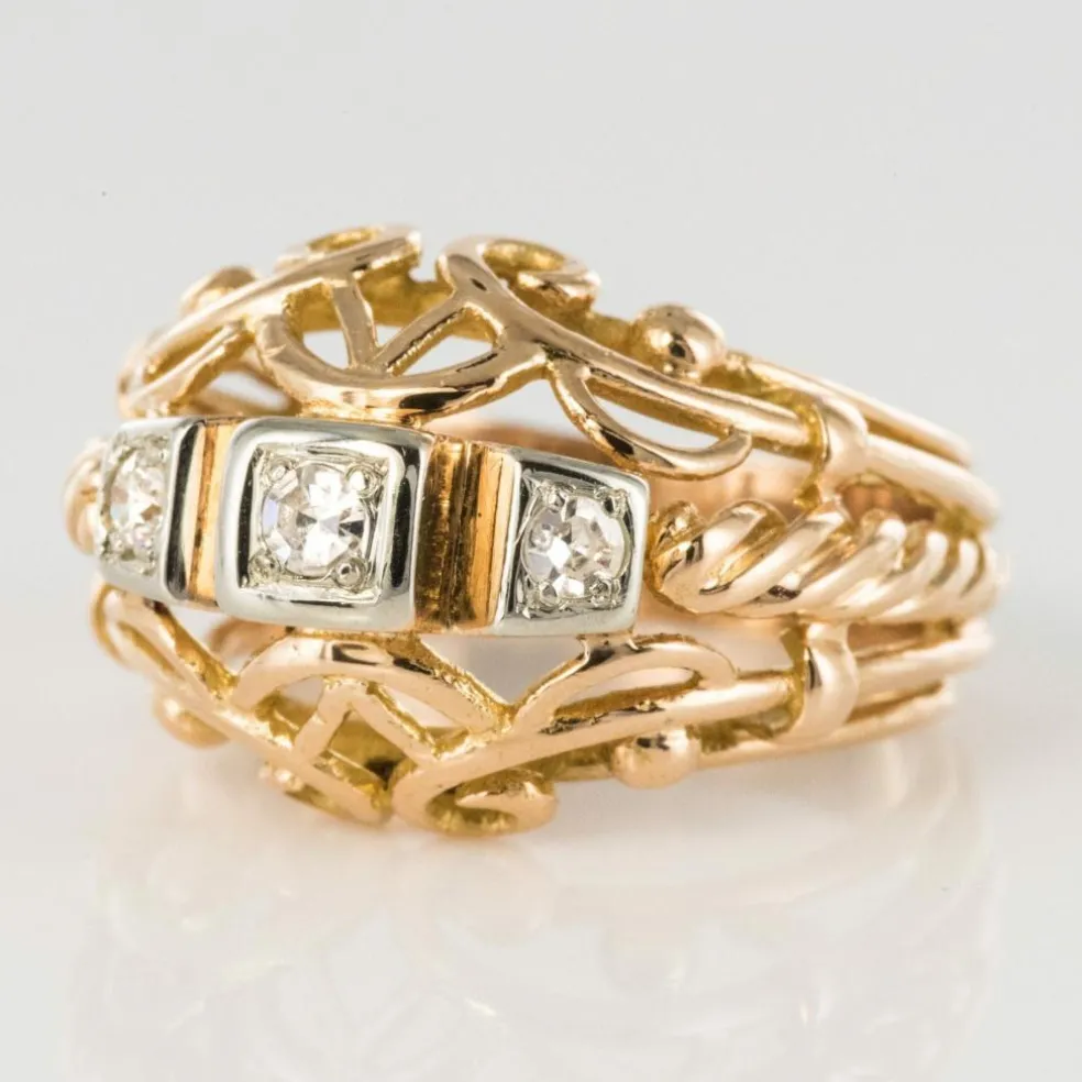 Bague vintage fils d'or rose et diamants