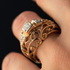 Bague vintage fils d'or rose et diamants