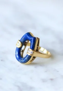 Bague vintage, lapis lazuli, or et diamants