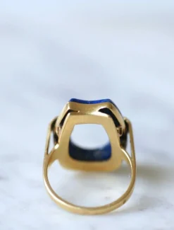 Bague vintage, lapis lazuli, or et diamants