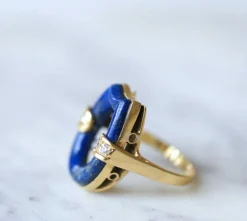 Bague vintage, lapis lazuli, or et diamants