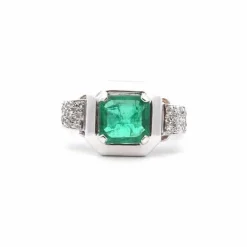 Bague vintage émeraude 1,54cts et diamants