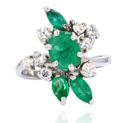 Bague vintage émeraudes et diamants
