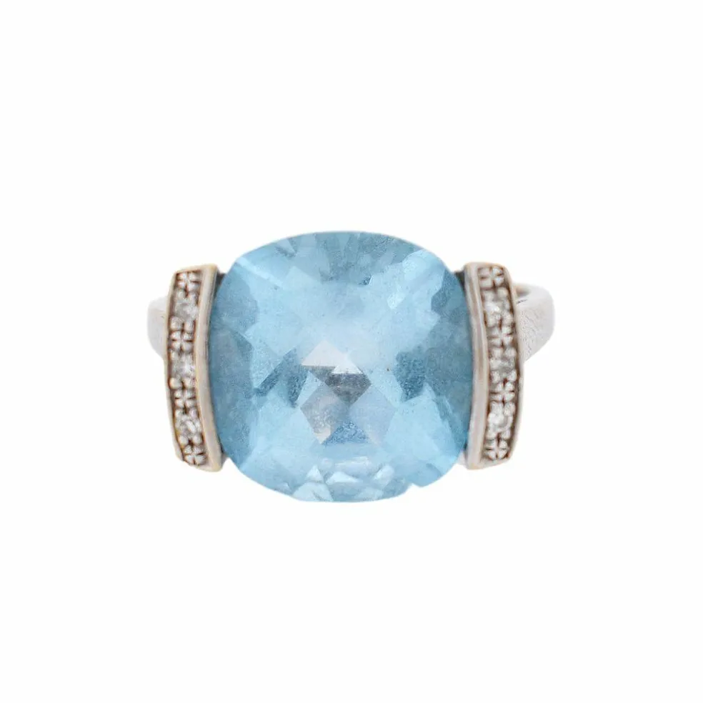 Bague Vintage Or 18 Carats, Topaze Bleue et Diamants