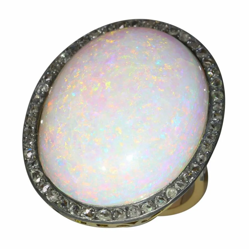 Bague vintage or , opale , diamants