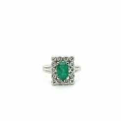 Bague Vintage Or blanc - Emeraude et Diamants