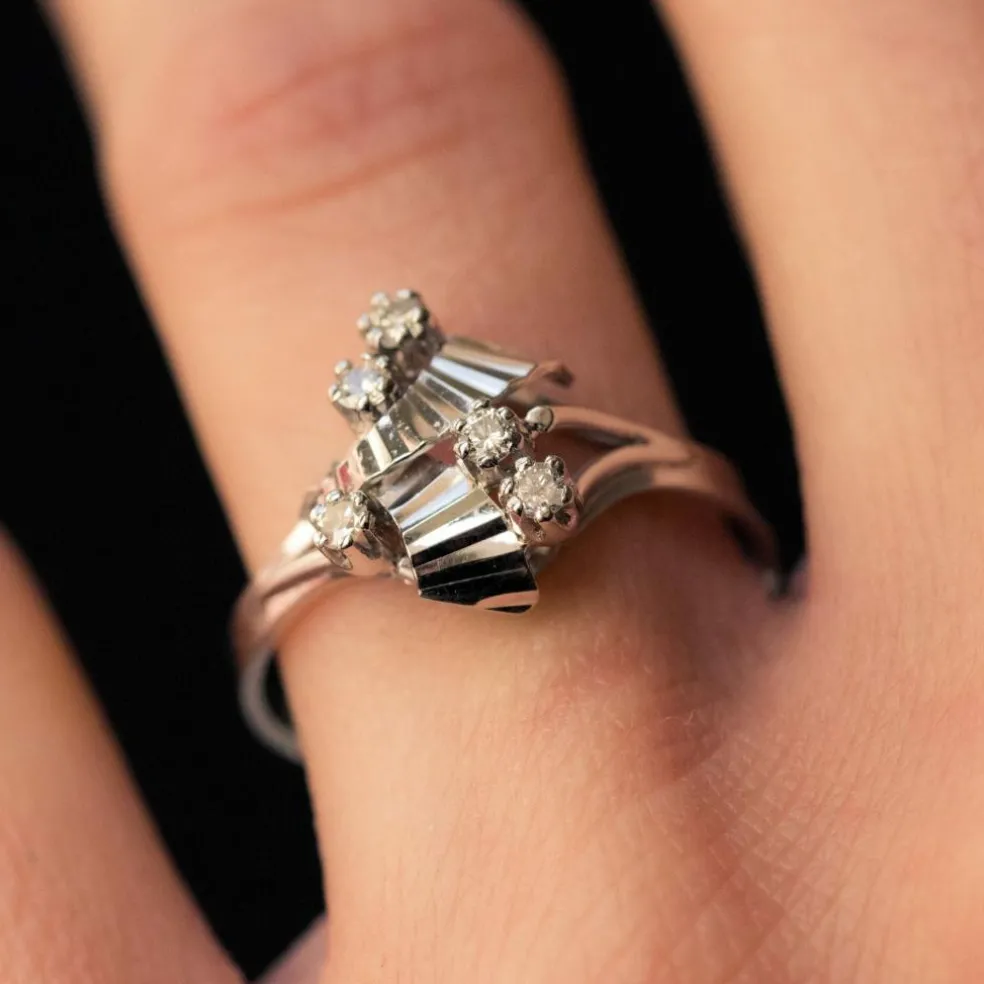 Bague vintage or blanc diamants