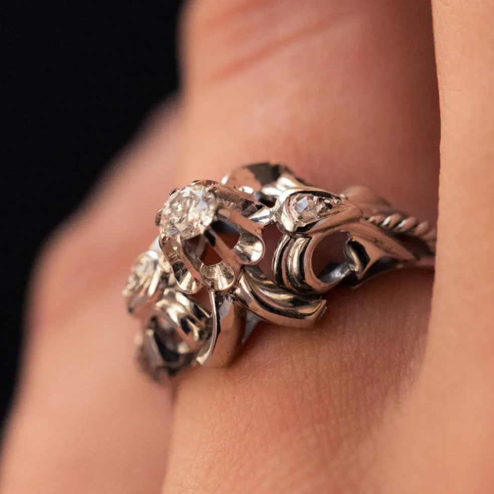 Bague vintage or blanc diamants
