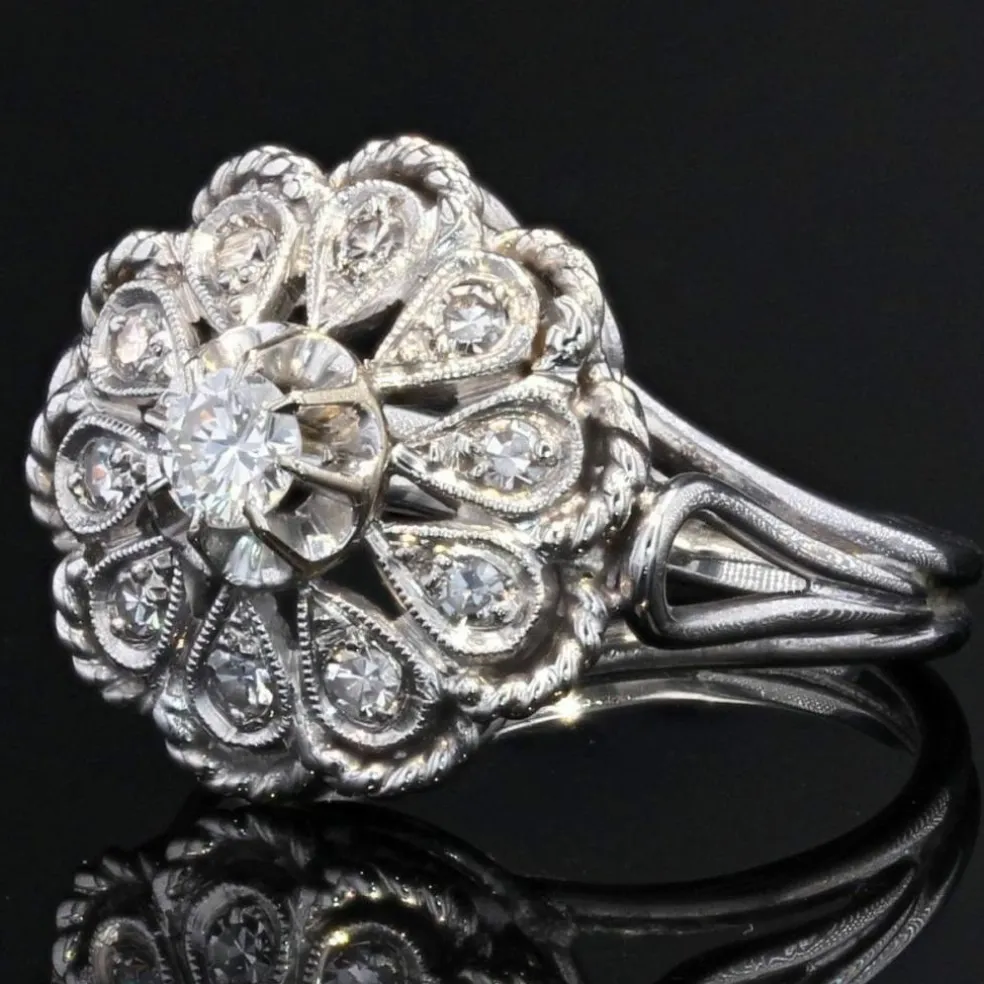Bague vintage or blanc diamants
