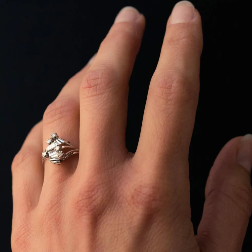 Bague vintage or blanc diamants