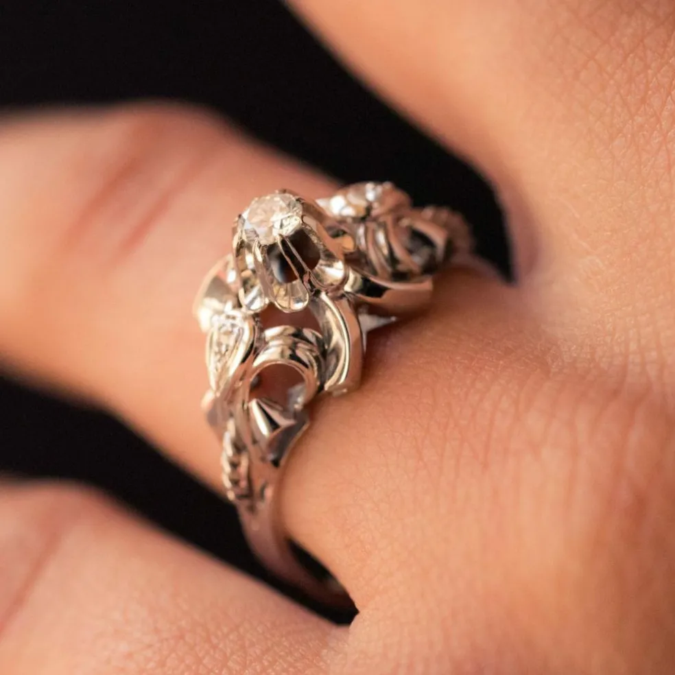 Bague vintage or blanc diamants