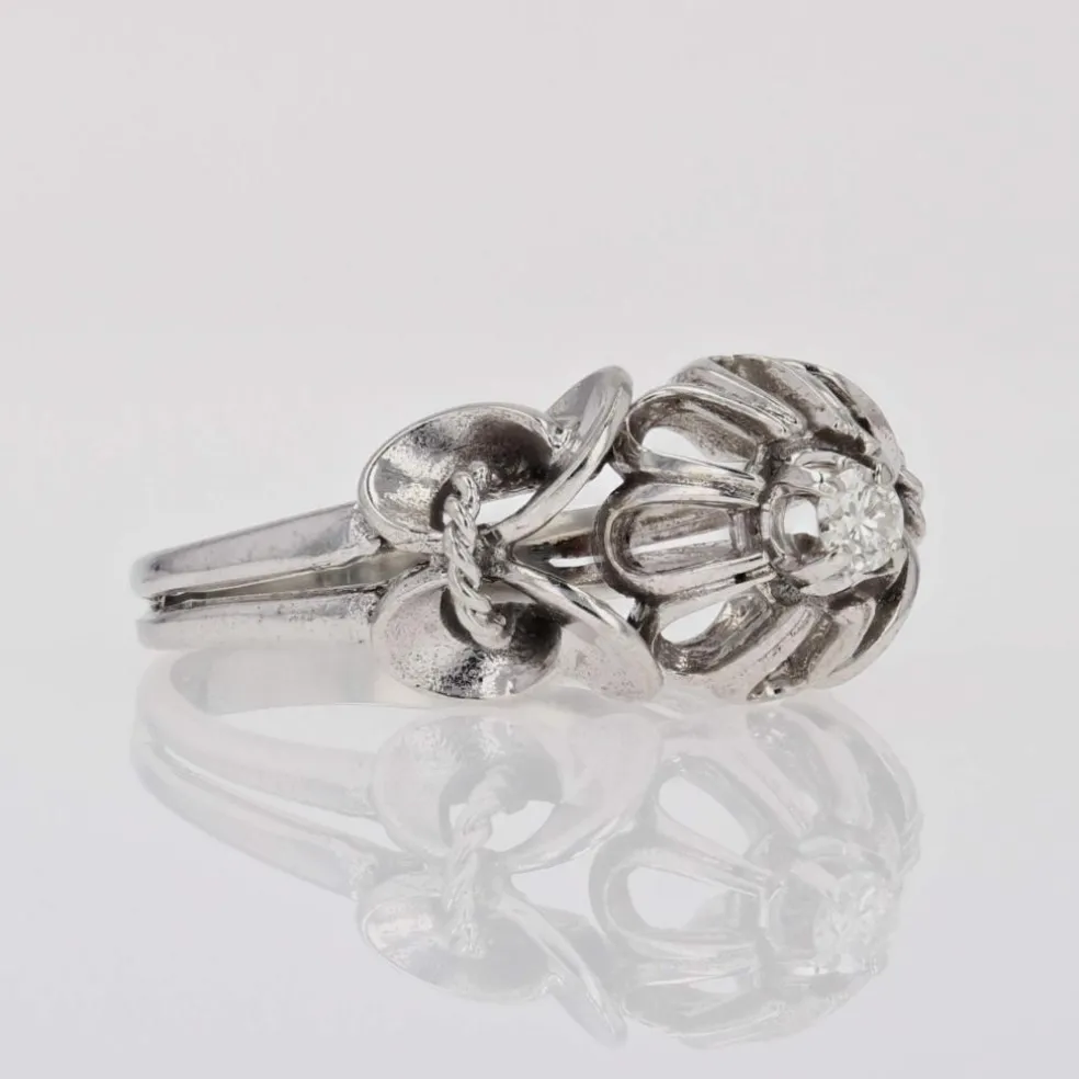 Bague vintage or blanc saphir blanc solitaire
