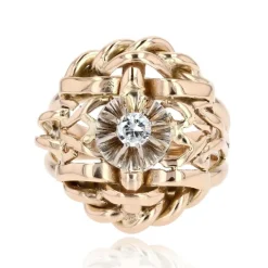 Bague vintage or entrelacé et diamant