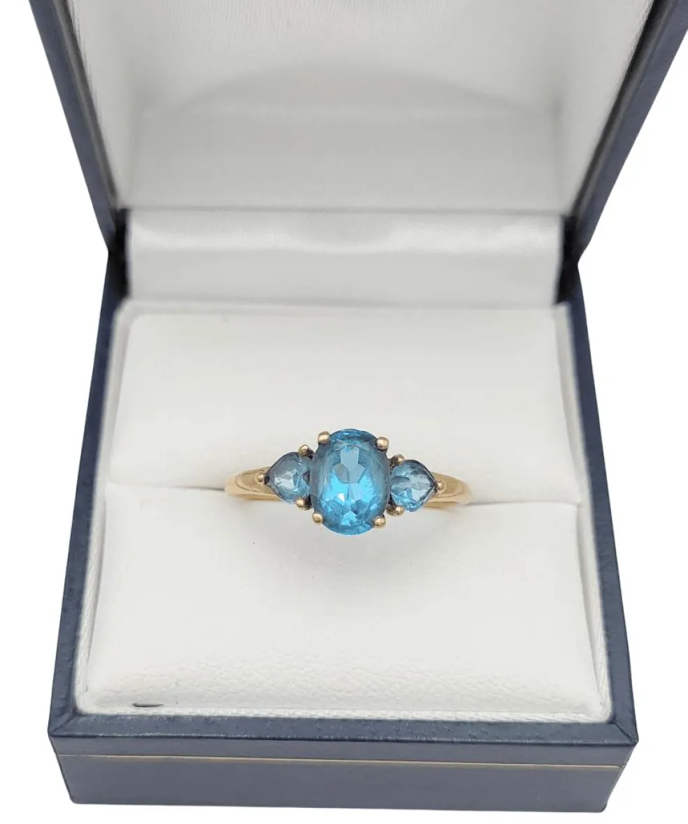 Bague vintage or et topazes bleues