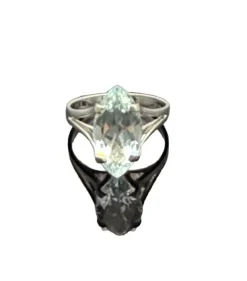 Bague vintage or gris, aigue-marine taille navette