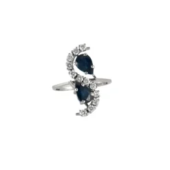 Bague Vintage Or Gris Saphirs Diamants