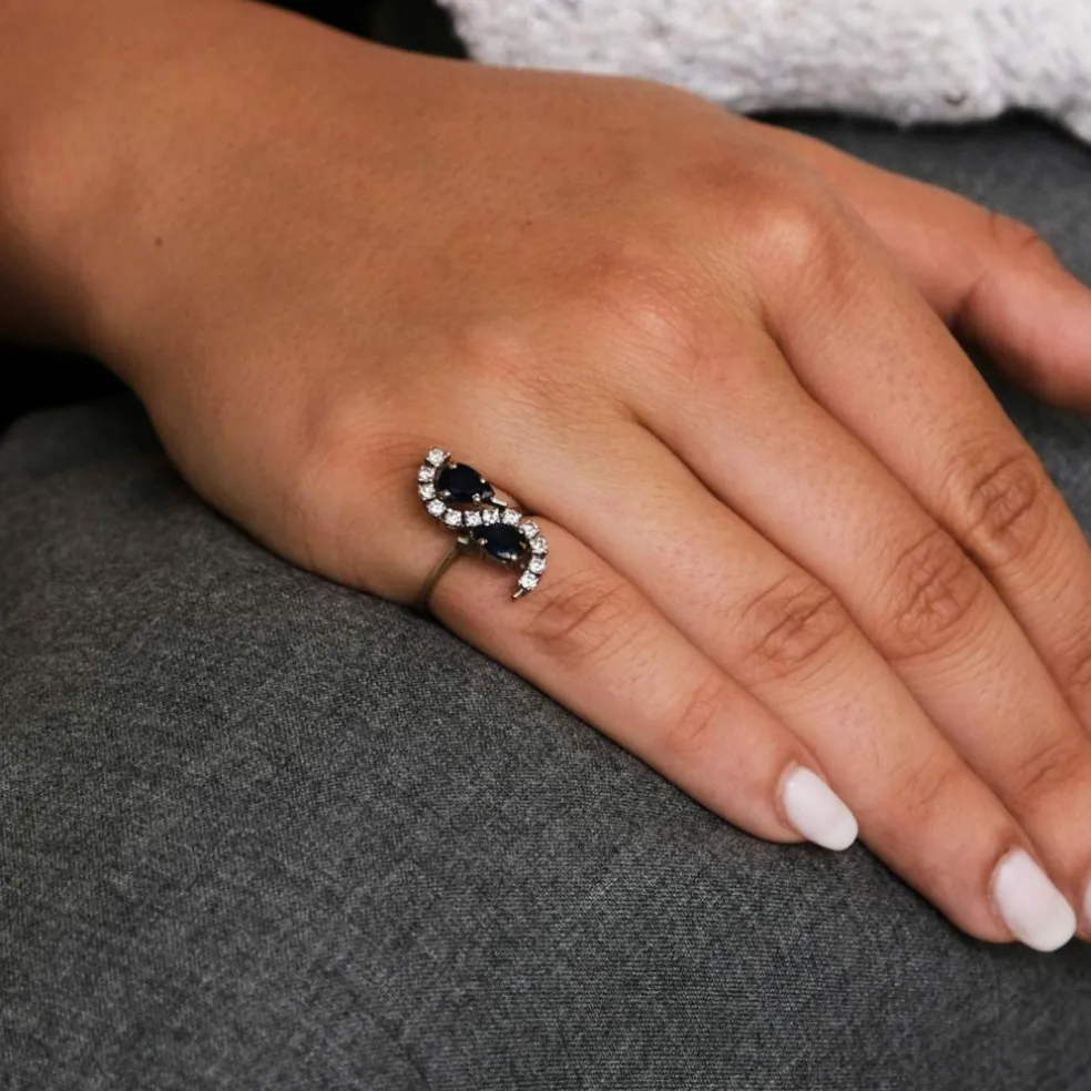 Bague Vintage Or Gris Saphirs Diamants