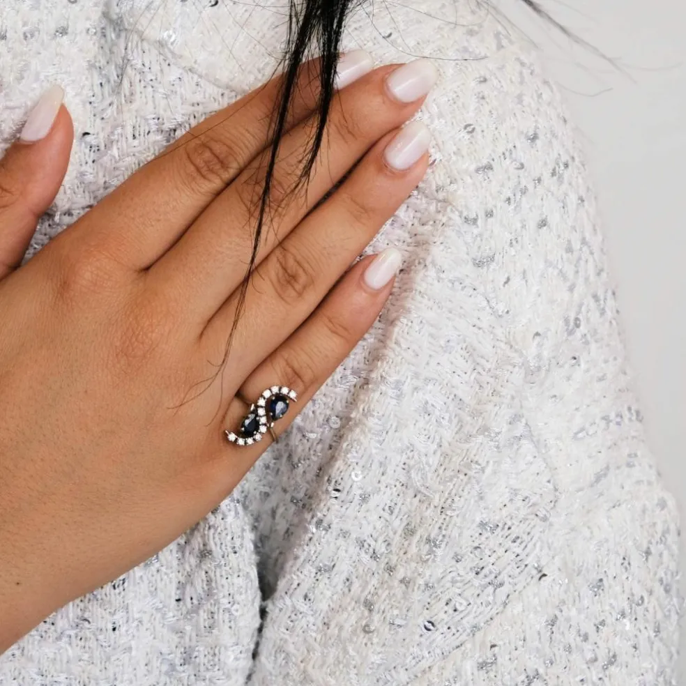 Bague Vintage Or Gris Saphirs Diamants