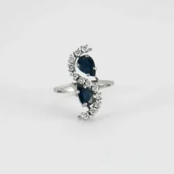 Bague Vintage Or Gris Saphirs Diamants