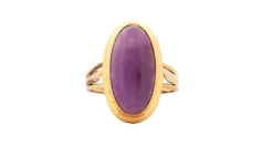 Bague vintage or jaune 18 carats et jade lavande