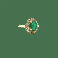 Bague vintage or Jaune - Emeraude et diamants