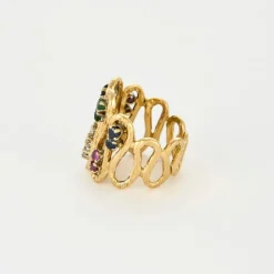 Bague vintage or jaune diamants rubis saphirs émeraudes