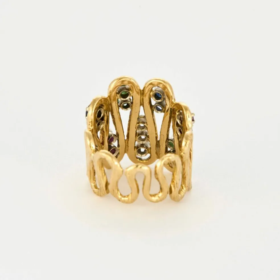 Bague vintage or jaune diamants rubis saphirs émeraudes