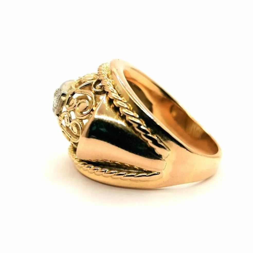 Bague vintage or jaune et diamants