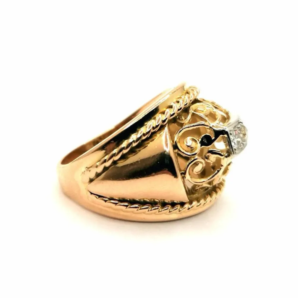 Bague vintage or jaune et diamants