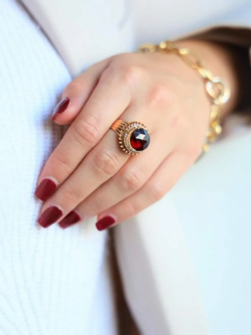 Bague Vintage Or jaune Grenat