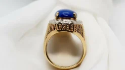 Bague vintage or jaune Lapis Lazuli et diamants