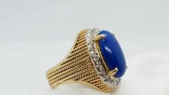 Bague vintage or jaune Lapis Lazuli et diamants