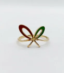 Bague vintage or jaune, émail rouge et vert