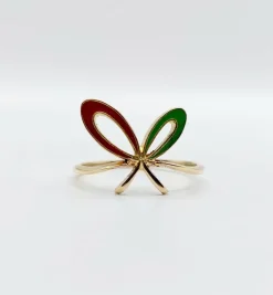 Bague vintage or jaune, émail rouge et vert