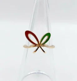 Bague vintage or jaune, émail rouge et vert