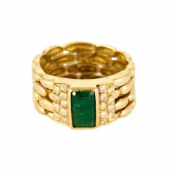 Bague Vintage Or Jaune Émeraude et Diamants