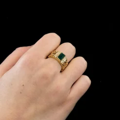 Bague Vintage Or Jaune Émeraude et Diamants