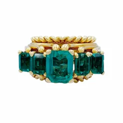 Bague vintage or jaune, émeraudes.