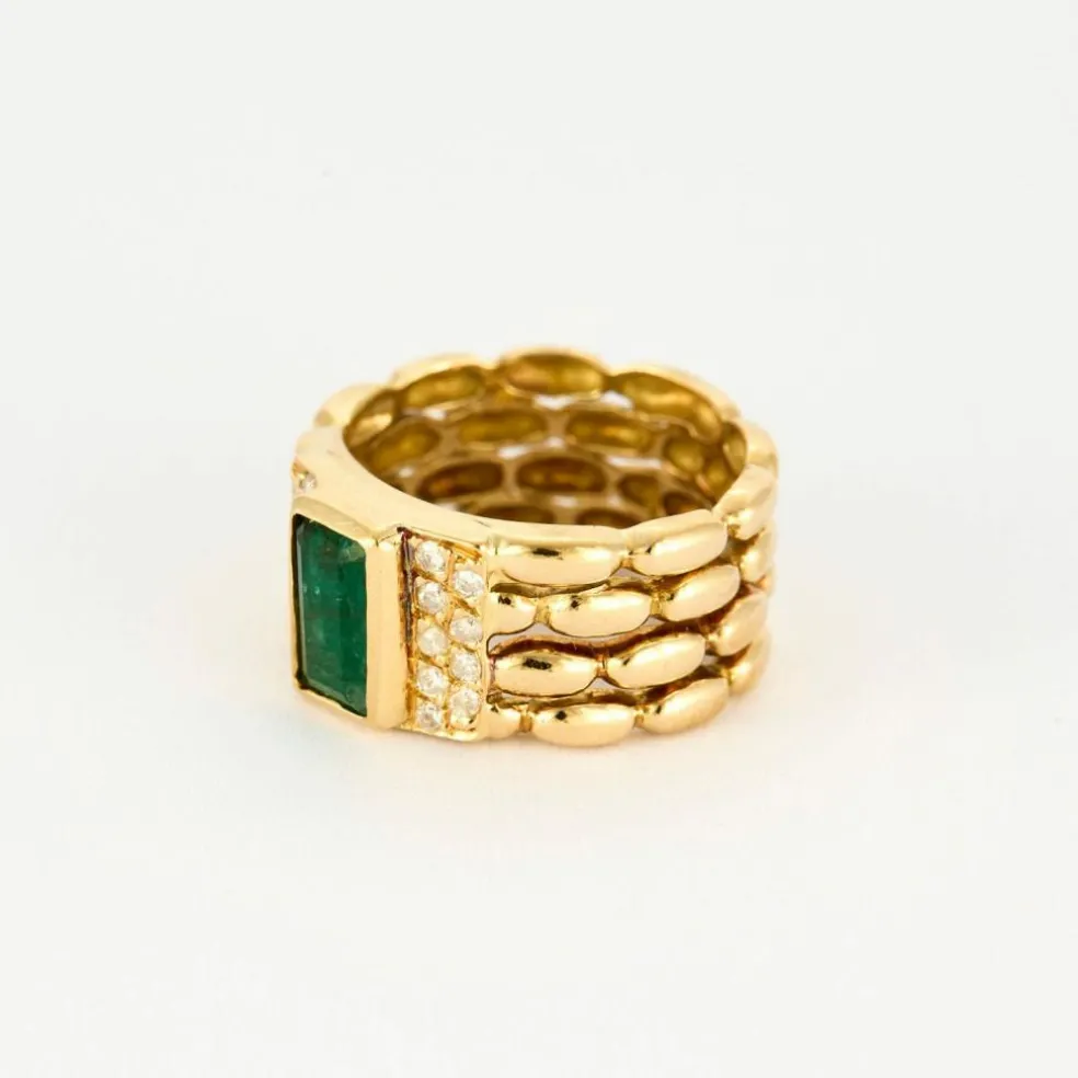 Bague Vintage Or Jaune Émeraude et Diamants