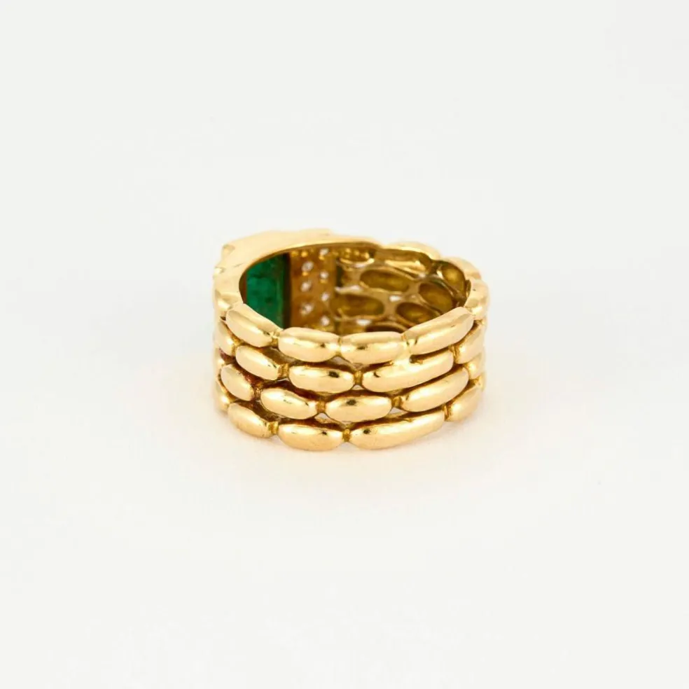 Bague Vintage Or Jaune Émeraude et Diamants