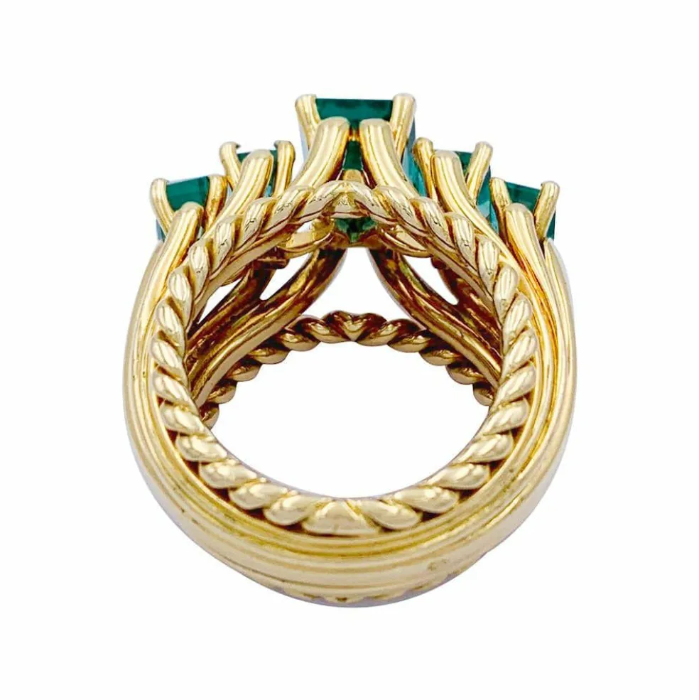 Bague vintage or jaune, émeraudes.