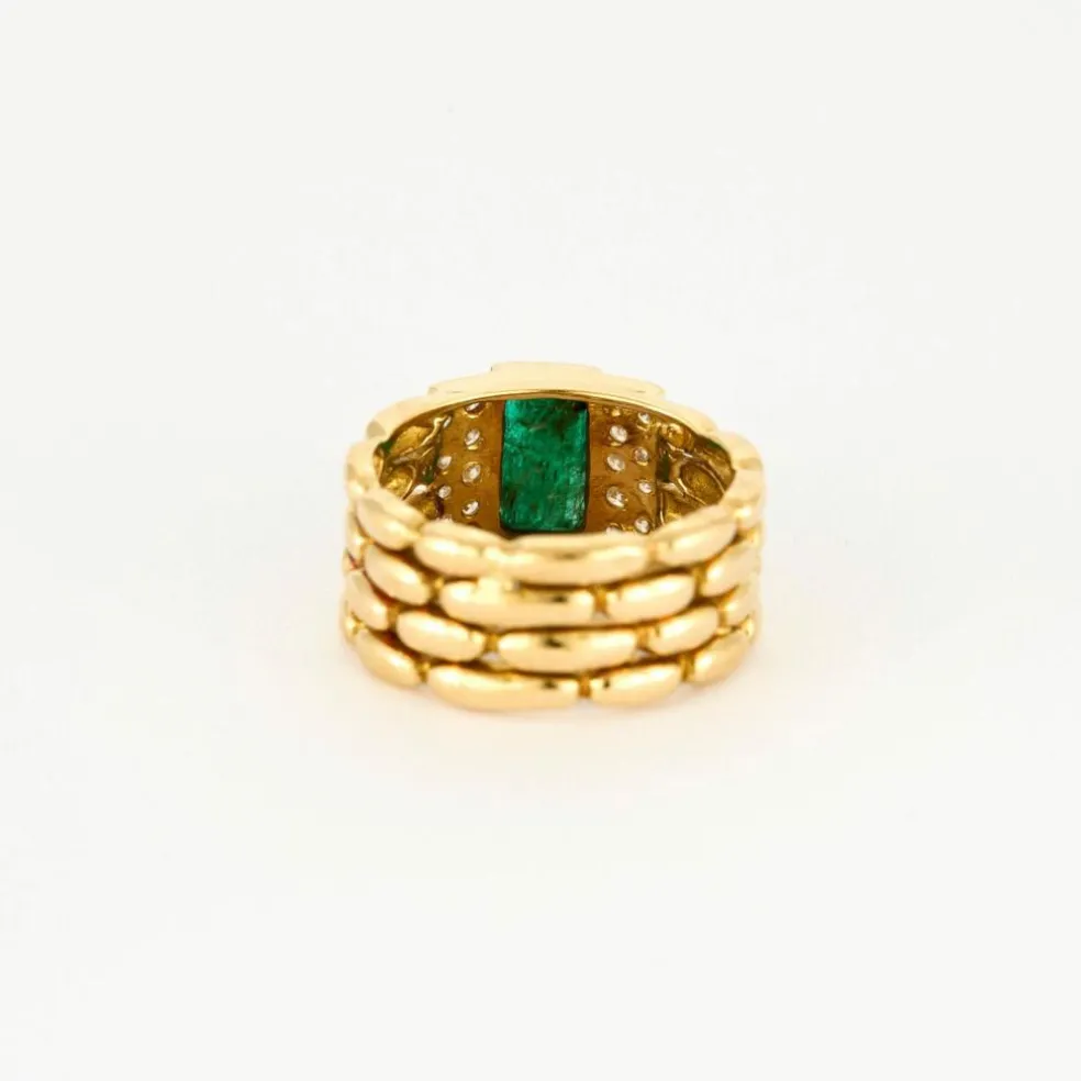 Bague Vintage Or Jaune Émeraude et Diamants