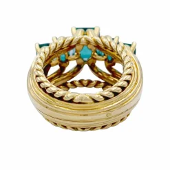 Bague vintage or jaune, émeraudes.