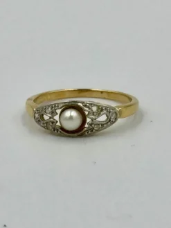 Bague vintage or jaune perle fine