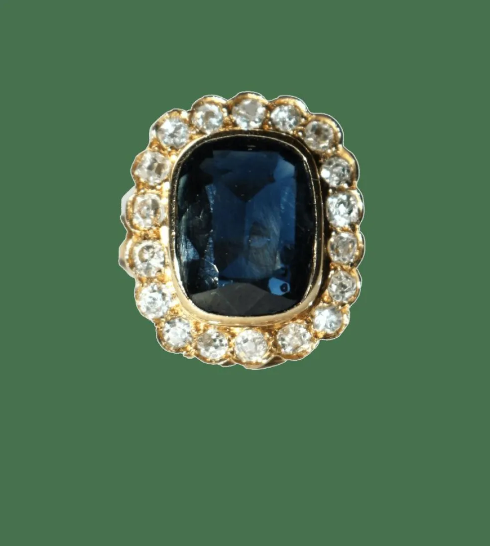 Bague Vintage Or Jaune Saphir Bleu Intense