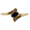 Bague vintage or jaune, saphir navette et diamants